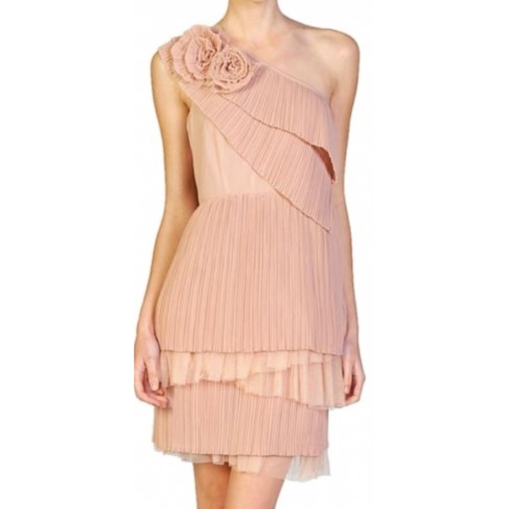 MODCLOTH RYU one-shoulder rose pink tiered dress